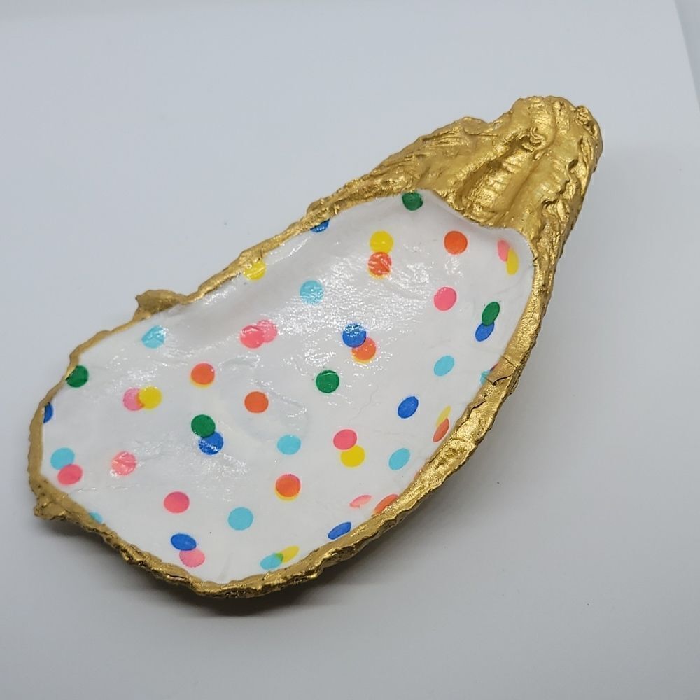 Polka-dot Oystershell ring holder/ trinket tray